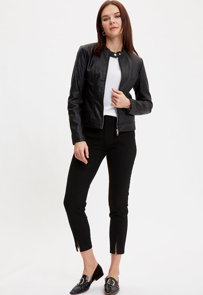 jacheta neagra piele eco Jacheta cu fermoar dama